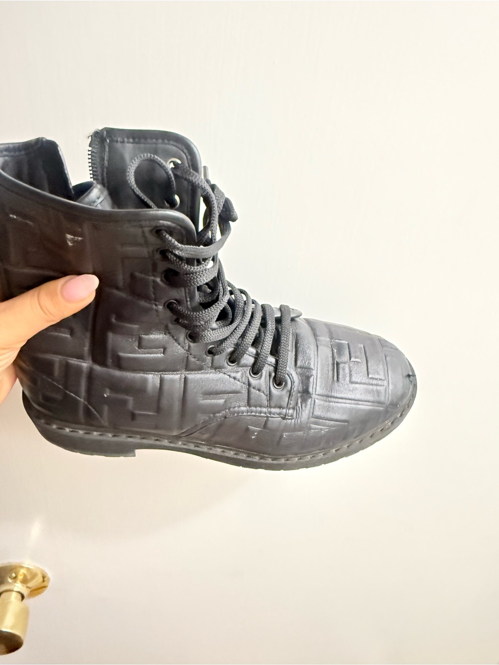Fendi Authentic Black Rubber Sole Boots with Branded Strap